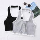 Lace-trim Button-down Halter Top