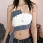 Metal-accent Two-tone Cropped Camisole Top