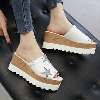 Glitter Star Platform Wedge Slippers