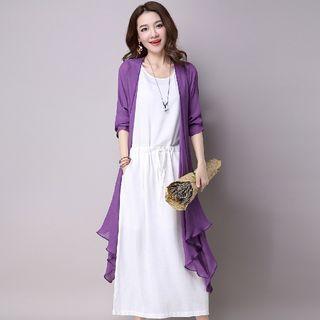 Set: Long Thin Coat + Sleeveless A-line Midi Dress