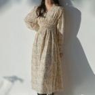 V-neck Floral Print Smocked Chiffon Dress