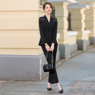 Fringed Trim Double-breasted Blazer / Dress Pants / Set