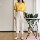 Set: Pocketed Short Sleeve T-shirt + Cropped Jeans