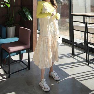 Frill-trim Crinkled Long Pinafore Dress