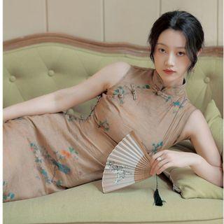 Floral Midi Qipao / Light Jacket / Set