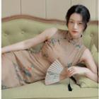 Floral Midi Qipao / Light Jacket / Set