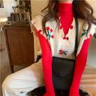 Cherry V-neck Knit Vest / Plain Turtle-neck Long-sleeve Top