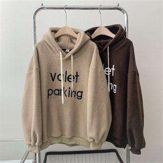 Long-sleeve Lettering Embroidered Fleece Hoodie
