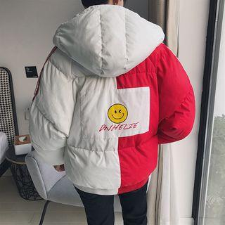 Contrast-trim Hooded Padded Zip Coat