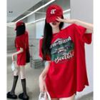 Slit-back Printed Loose T-shirt