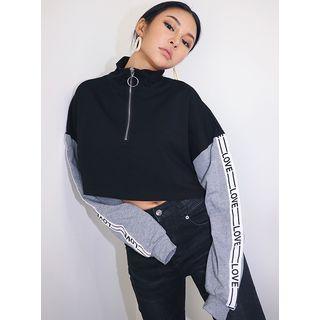 Loose-fit Color Block Crop Pullover