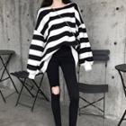 Striped Sweatshirt / Distressed Skinny Jeans