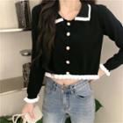 Two Tone Button-up Knit Crop Top