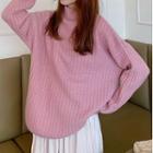 Mock-neck Waffle Knit Sweater