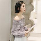 Long-sleeve Off Shoulder Shirred Blouse