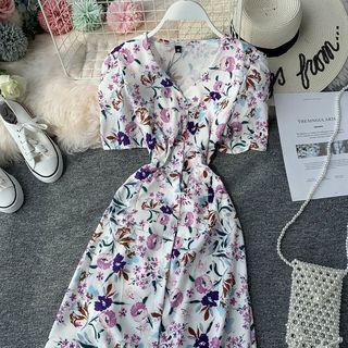 Short-sleeve Floral A-line Dress Floral - One Size