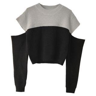 Cutout Two Tone Sweater Light Gray & Black - One Size