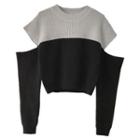 Cutout Two Tone Sweater Light Gray & Black - One Size
