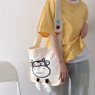 Milk Cow Print Canvas Tote Bag Off-white - One Size