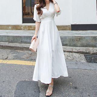 Flutter-sleeve Maxi A-line Chiffon Dress