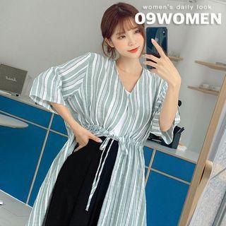 Linen Blend Striped Long Cardigan