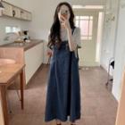 Crew-neck Short-sleeve T-shirt / Midi Denim Jumper Dress