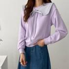 Detachable-collar Plain Sweatshirt