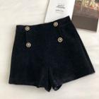 Double-breasted High-waist Velvet A-line Shorts