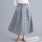 Plaid Medium Maxi Semi Skirt Black & White - Plaid - F