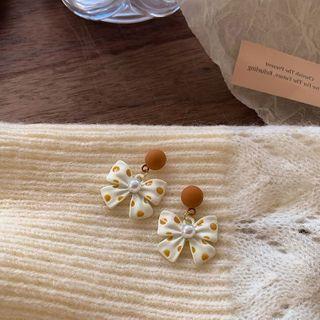 Bow Polka Dot Faux Pearl Alloy Dangle Earring 1 Pair - Brown - One Size