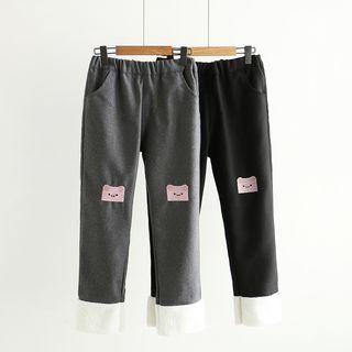 Pig Embroidered Cropped Pants