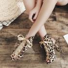 Peep Toe Slingback Denim/leopard Sandals