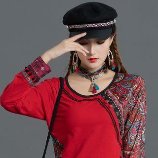 Embroidered Newsboy Cap Black - One Size