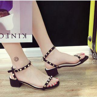 Ankle Strap Studded Block Heel Sandals