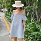 Puff Sleeve Off-shoulder Plain Mini A-line Dress