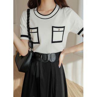 Piped Dual-pocket Knit Top