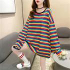 Round-neck Over-sized Striped Long-sleeve Top