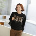 Love Sequined Leopard-patched Sweatshirt