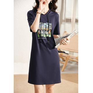 Short-sleeve Printed Hooded T-shirt Dress