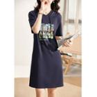 Short-sleeve Printed Hooded T-shirt Dress