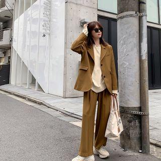 Plain Single-breasted Blazer / Cropped Straight-fit Pants