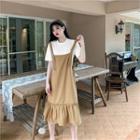 Set : Plain Top + Vest Dress