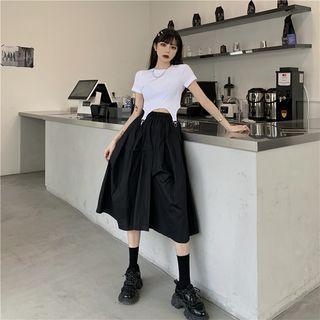 Short-sleeve Buckled Crop T-shirt Short-sleeve - White - One Size
