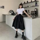 Short-sleeve Buckled Crop T-shirt Short-sleeve - White - One Size