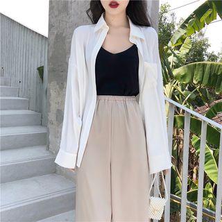 Plain Shirt / Knit Camisole / Wide-leg Pants