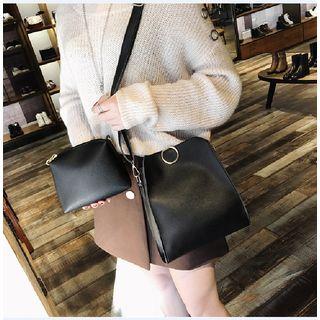 Set Of 2: Faux Leather Bucket Bag + Zip Bag