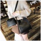 Set Of 2: Faux Leather Bucket Bag + Zip Bag