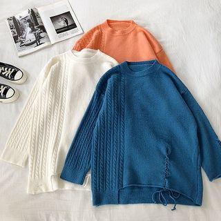 Asymmetric Cable-knit Drawcord Long-sleeve Sweater