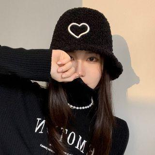 Heart Embroidered Fleece Bucket Hat