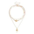 Star Pendant Layered Faux Pearl Alloy Necklace Gold - One Size